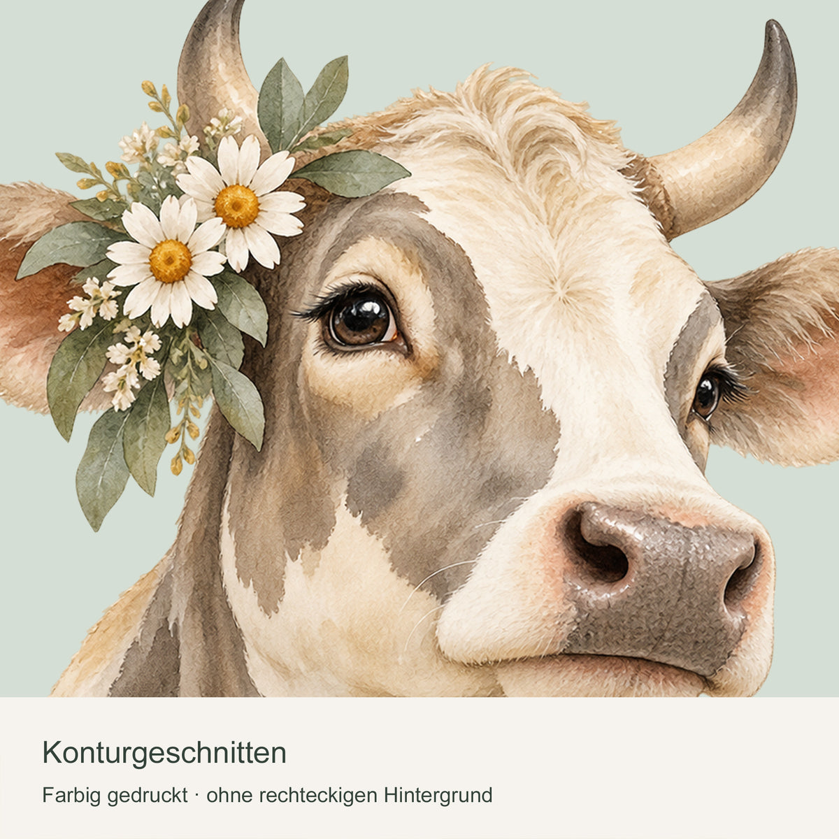 Wandtattoo Kuh in Aquarell – Blütenkuh – Konturgeschnittenes Motiv