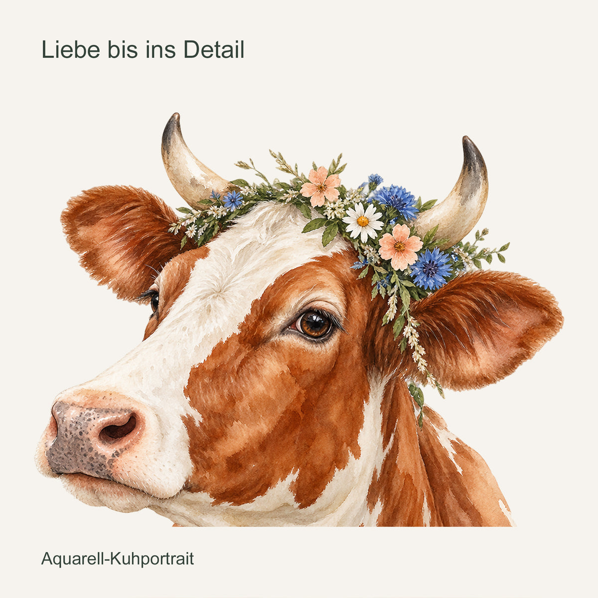 Wandtattoo Kuh in Aquarell – Wiesenkuh – Liebe bis ins Detail