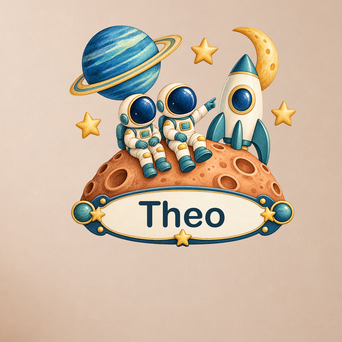 Personalisiertes Wandtattoo Weltall Astronautenfreunde – Raumansicht
