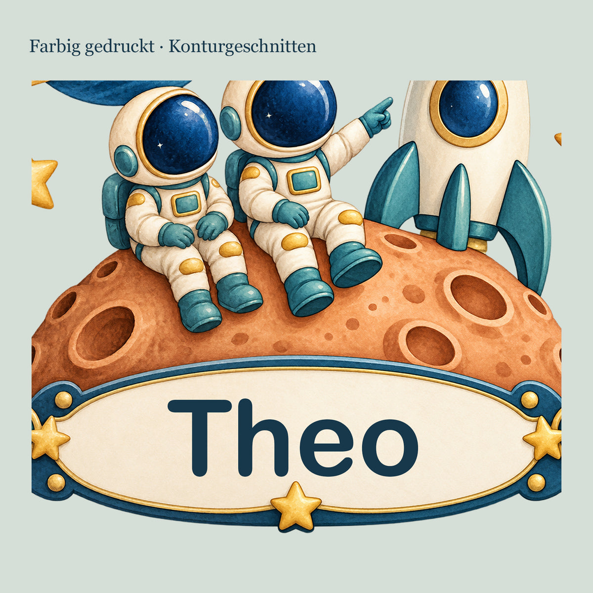 Personalisiertes Wandtattoo Weltall Astronautenfreunde – Detail der Druckgestaltung