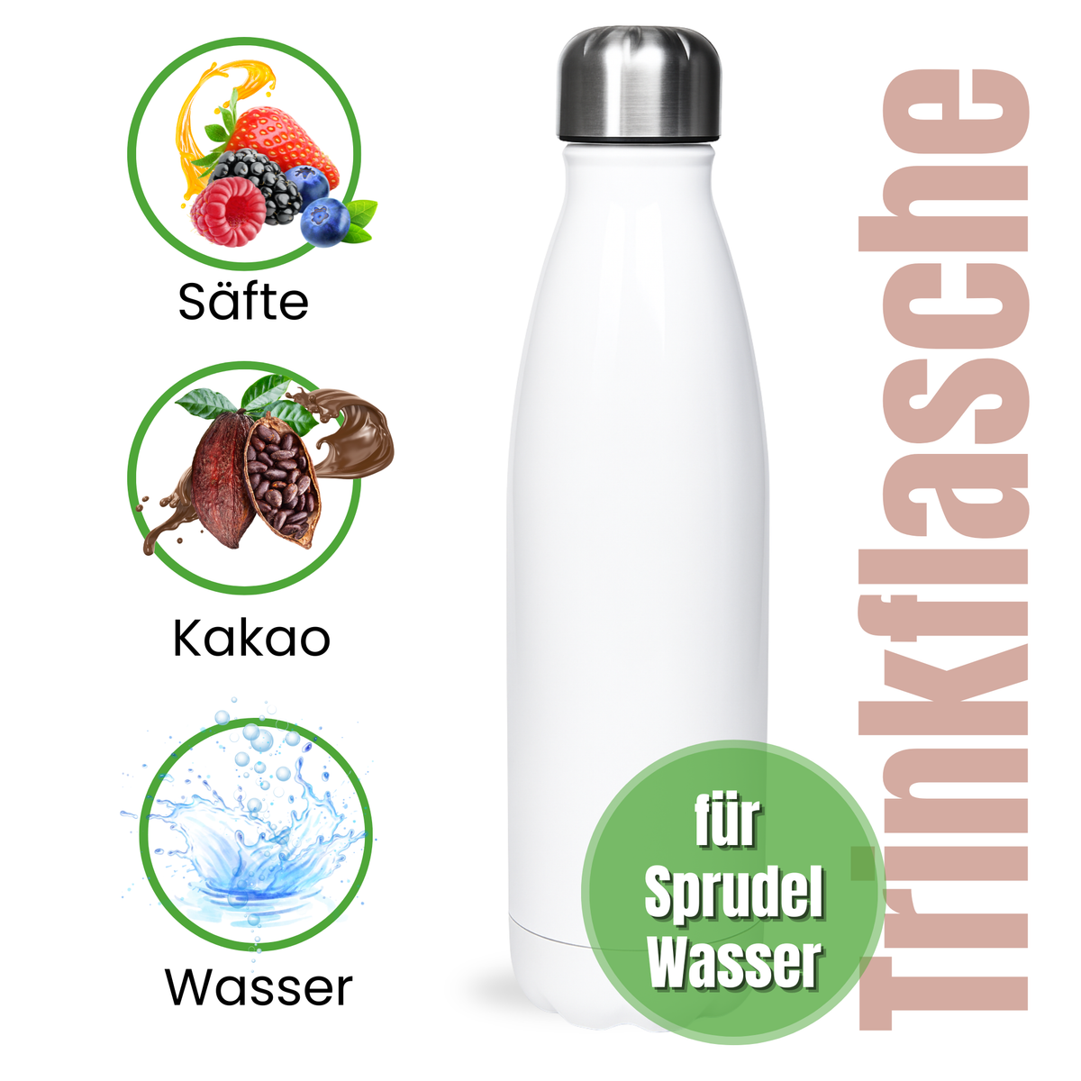 Weiße Trinkflasche für Sprudelwasser und Getränke.