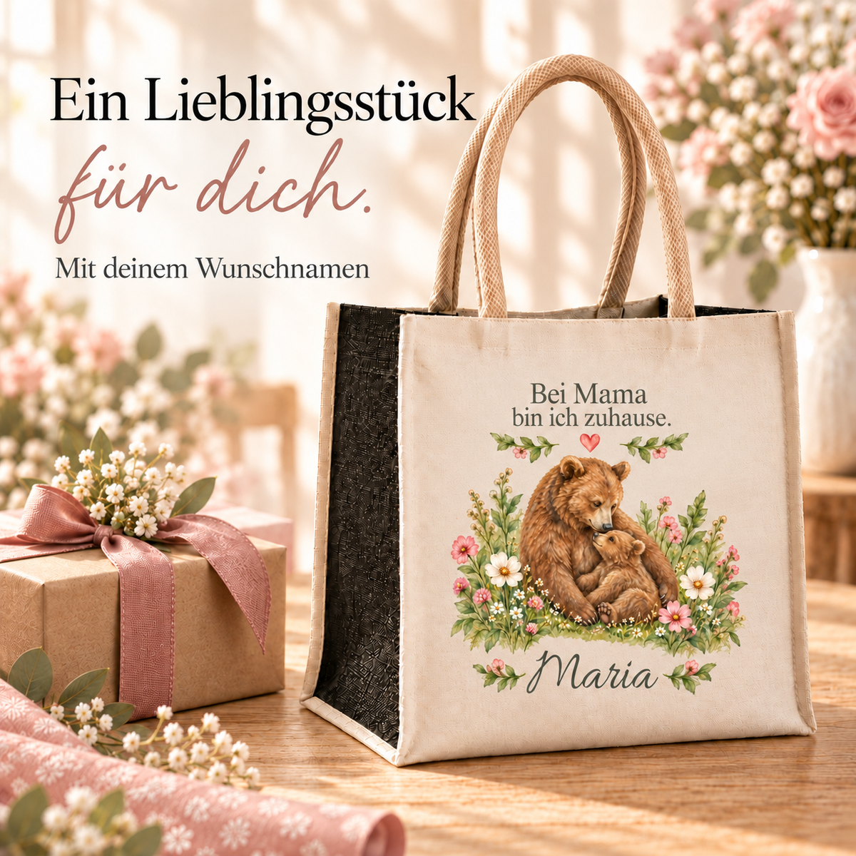 Personalisierte Tasche mit Mama-Bär-Motiv als Geschenk für Mama