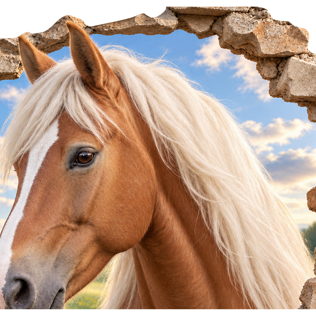 Nahaufnahme von Pferdekopf und Auge des Wandtattoos Pferd Haflinger