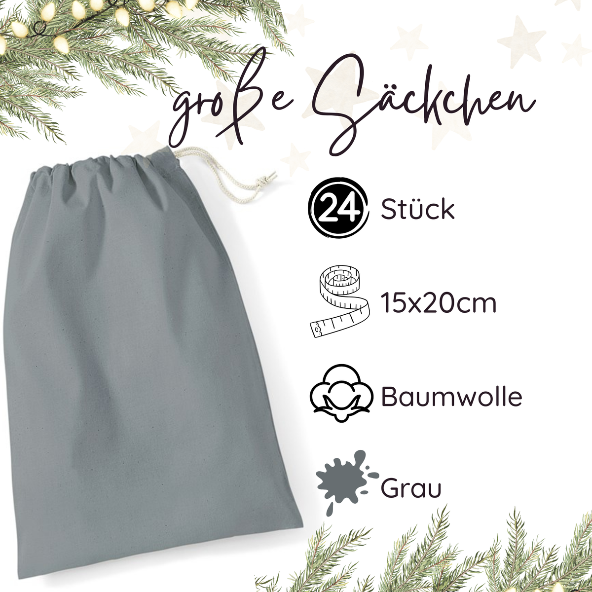 Baumwollsäckchen 15 × 20 cm in Grau – 1 oder 24 Stück