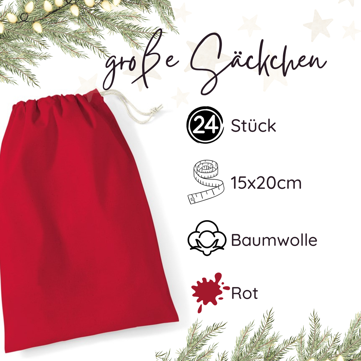 Baumwollsäckchen 15 × 20 cm in Rot – 1 oder 24 Stück