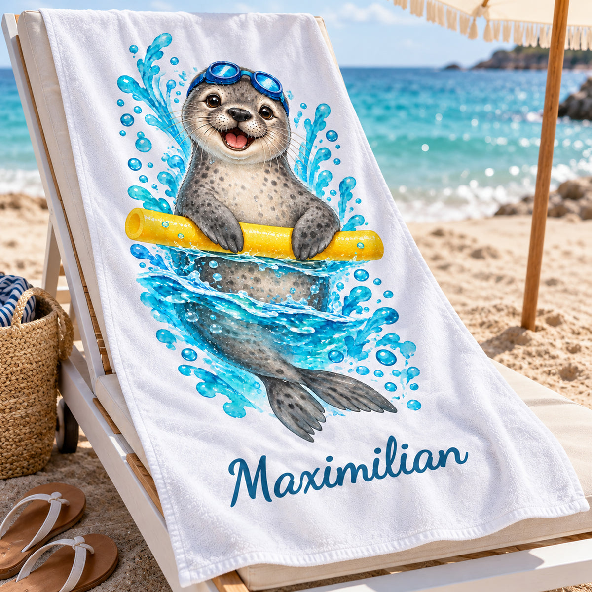 Robbe Handtuch mit Wunschnamen – Strand