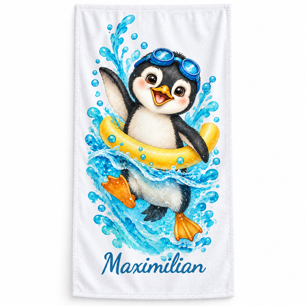Pinguin Handtuch mit Wunschnamen – Produktansicht