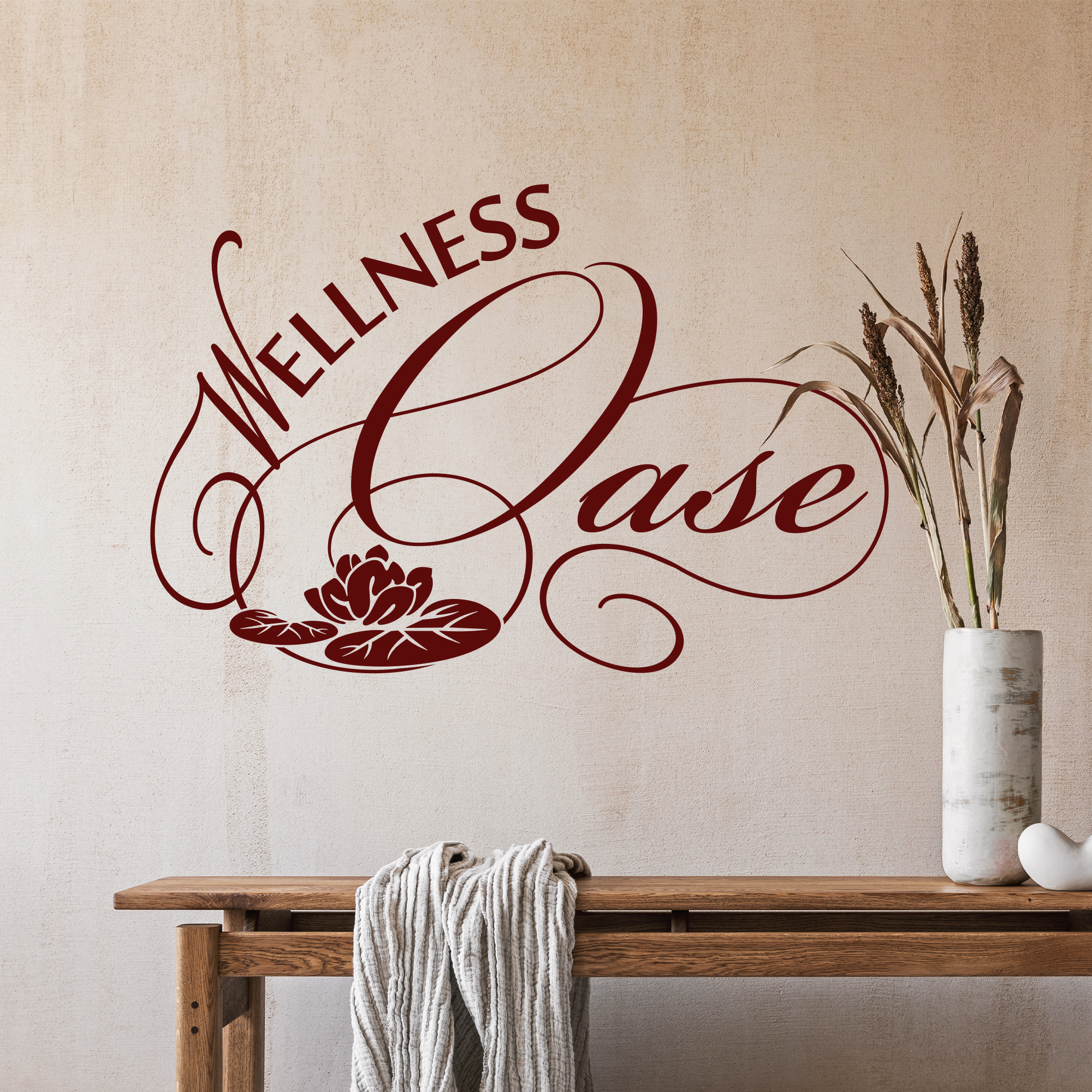 Wellness Oase Wandtattoo in rot mit Lotusblume.