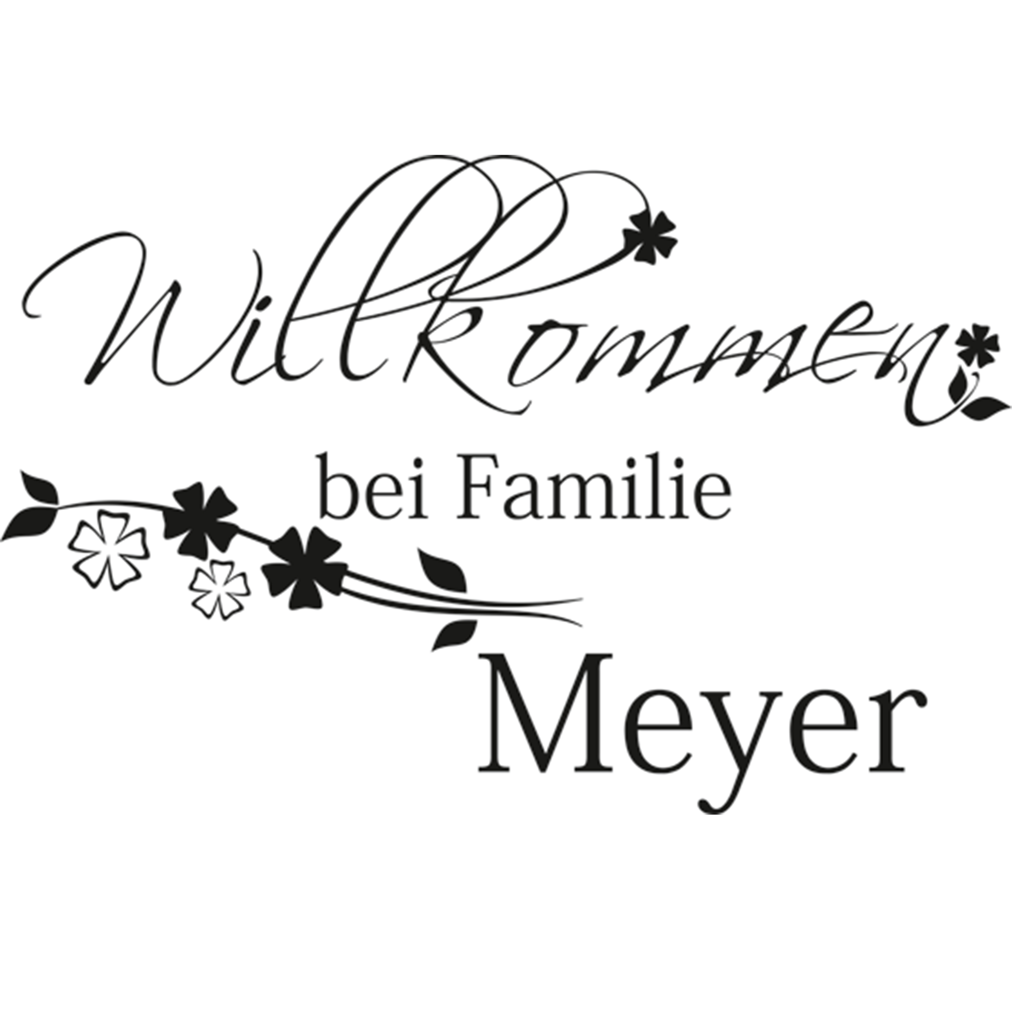 Wandtattoo Willkommen-Schild für Familie Meyer in Schwarz.