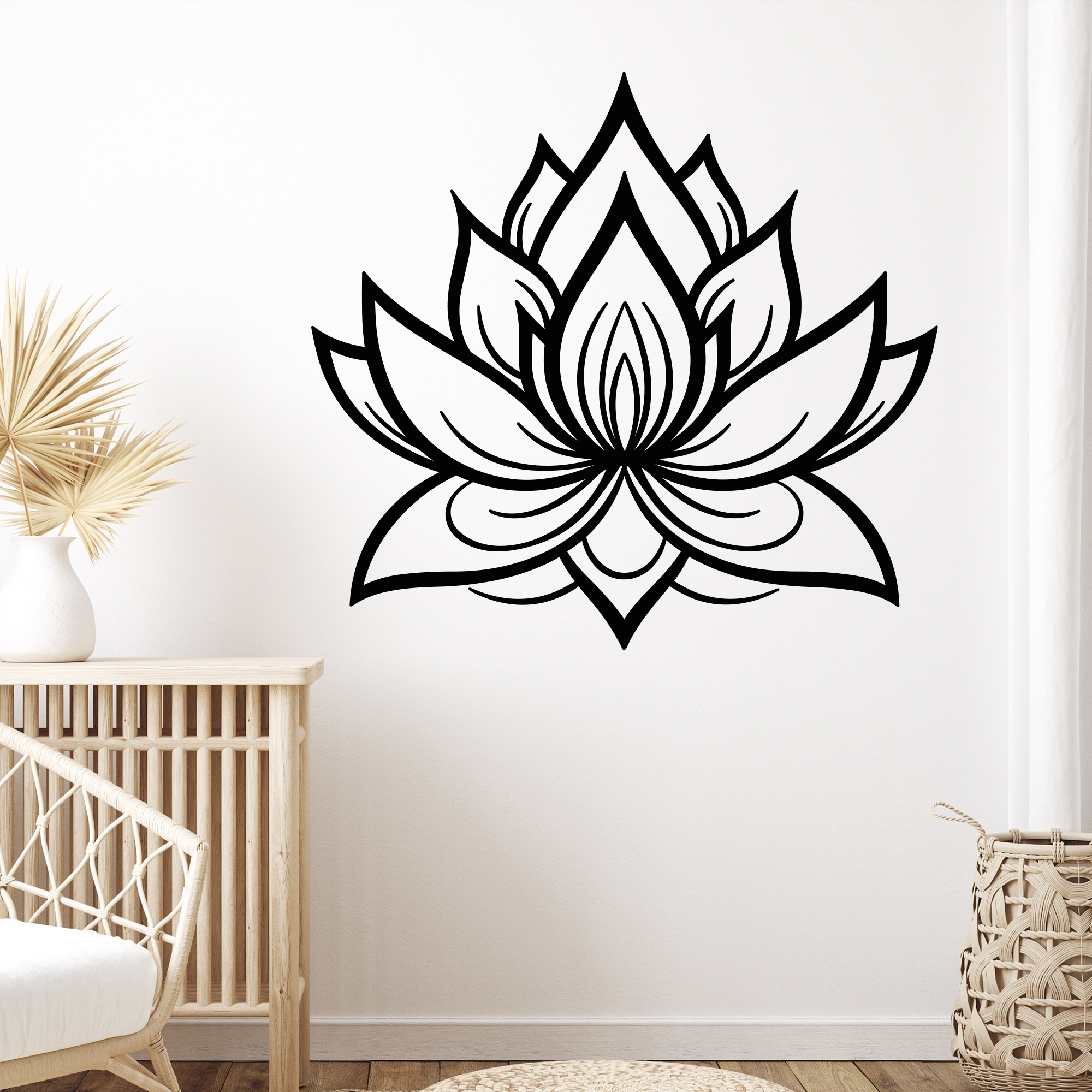 Schwarzes Wandtattoo mit Lotusblüte als freigestelltes Motiv