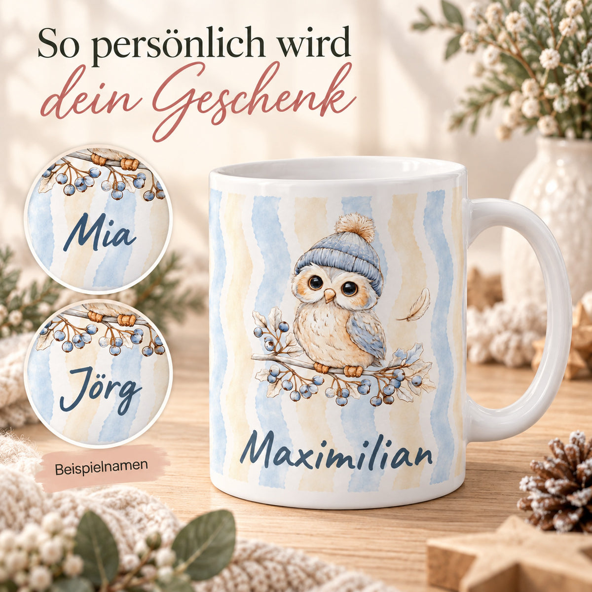 Tasse Eule mit Wunschname Maximilian – personalization