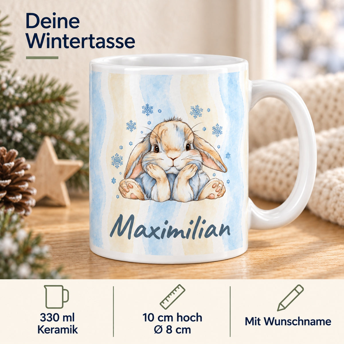 Personalisierte Wintertasse mit Hase – features