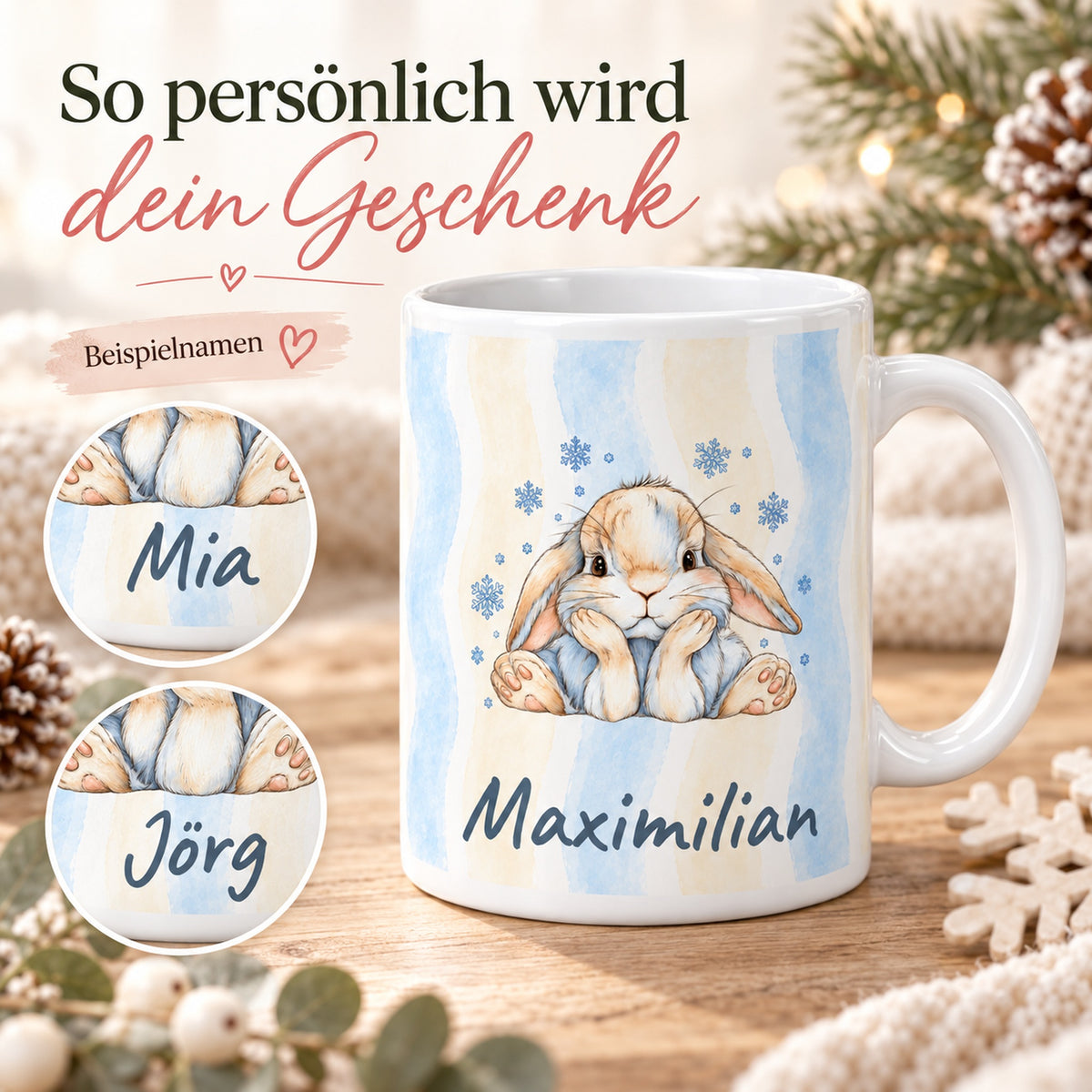 Personalisierte Wintertasse mit Hase – personalization