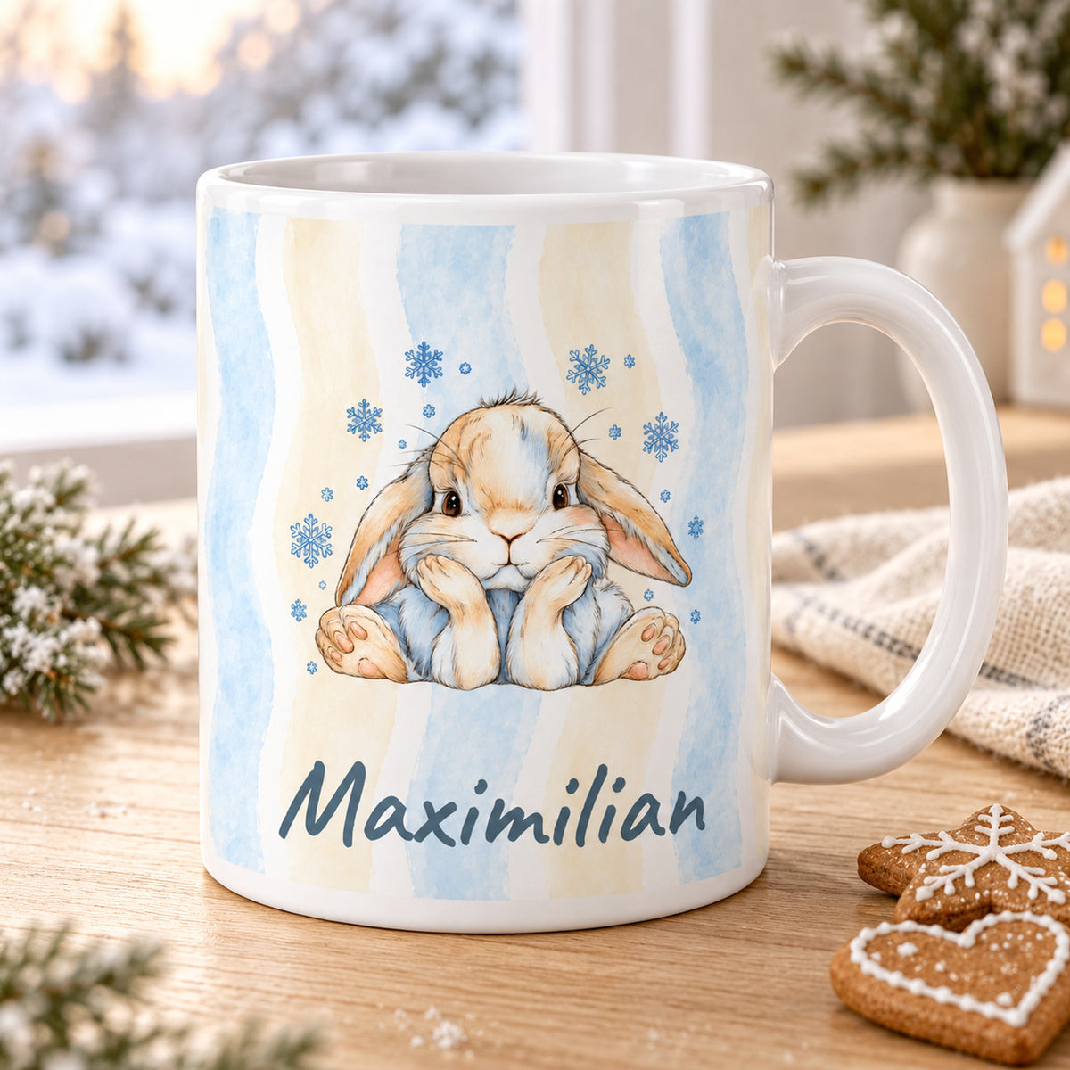 Personalisierte Wintertasse mit Hase – lifestyle