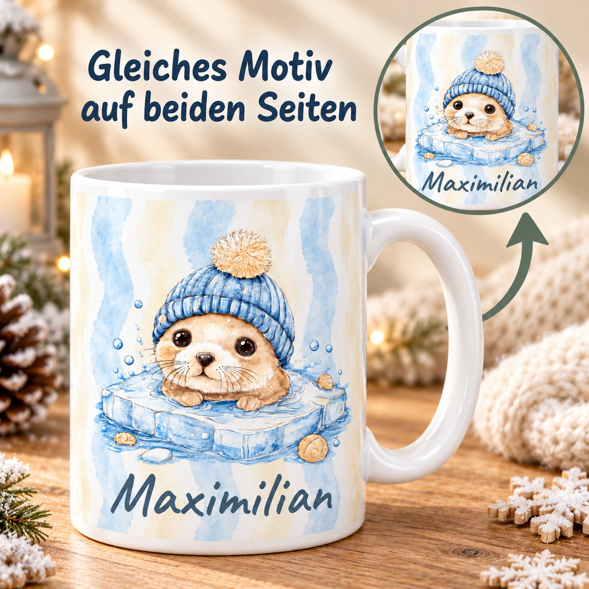 Tasse Robbe mit Wunschname Maximilian – both-sides