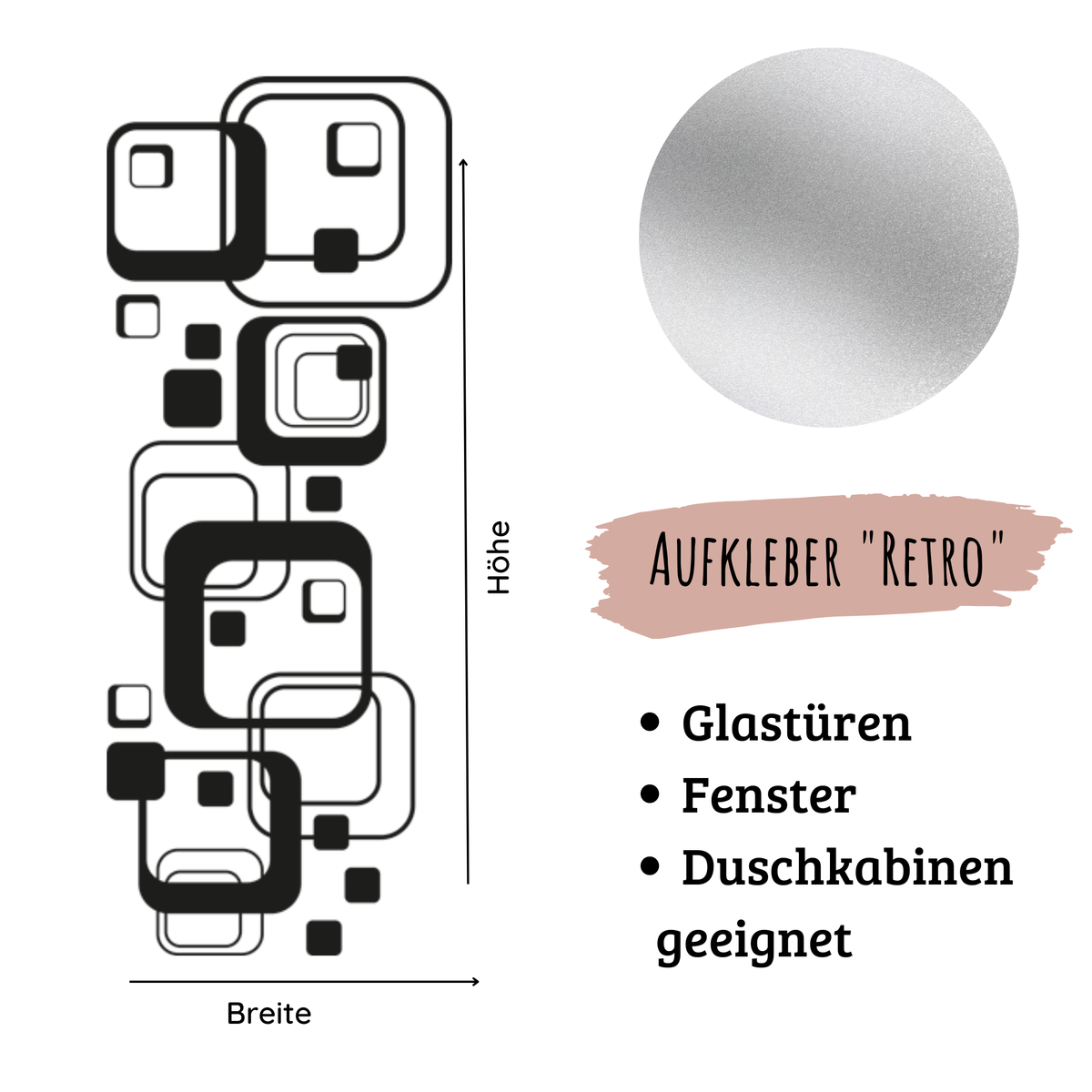 Schwarzer Retro-Aufkleber für Glastüren und Fenster.