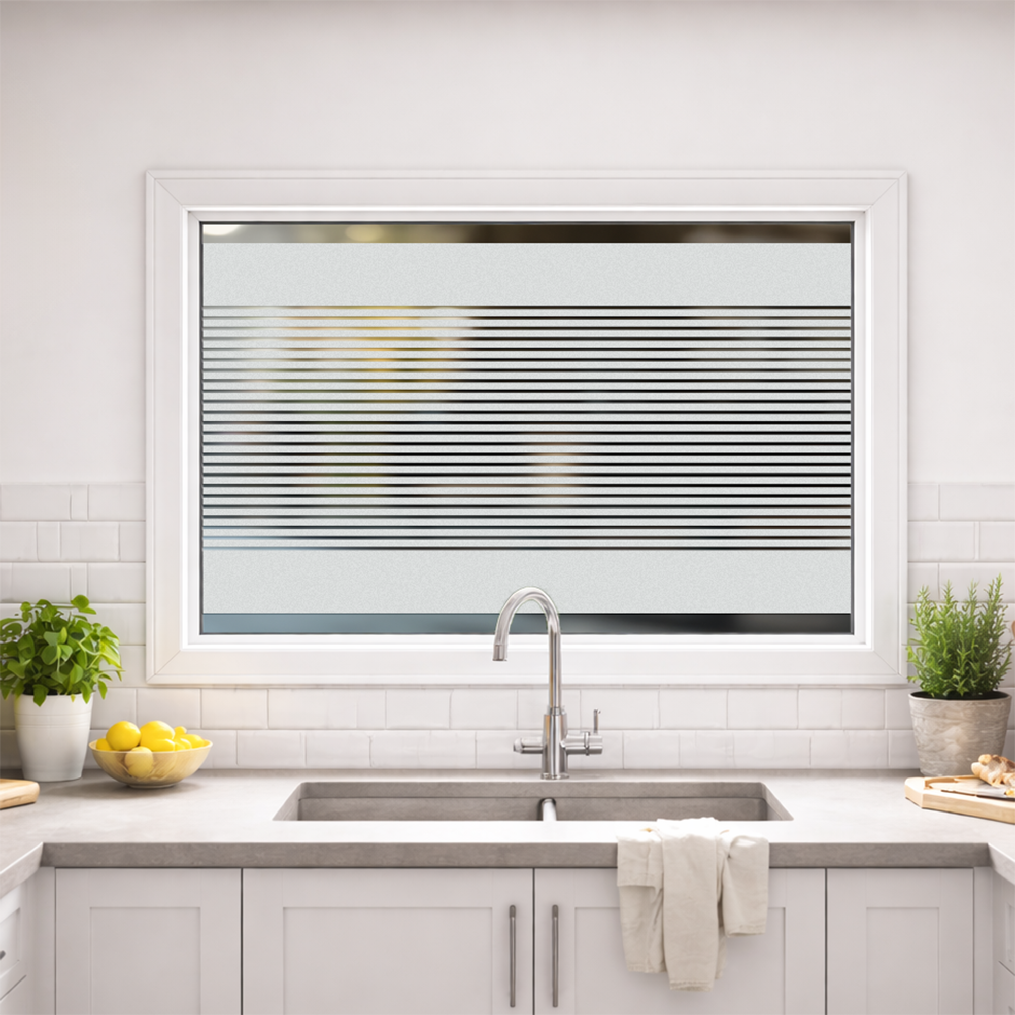 Glasfenster mit Streifen Fensterfolie