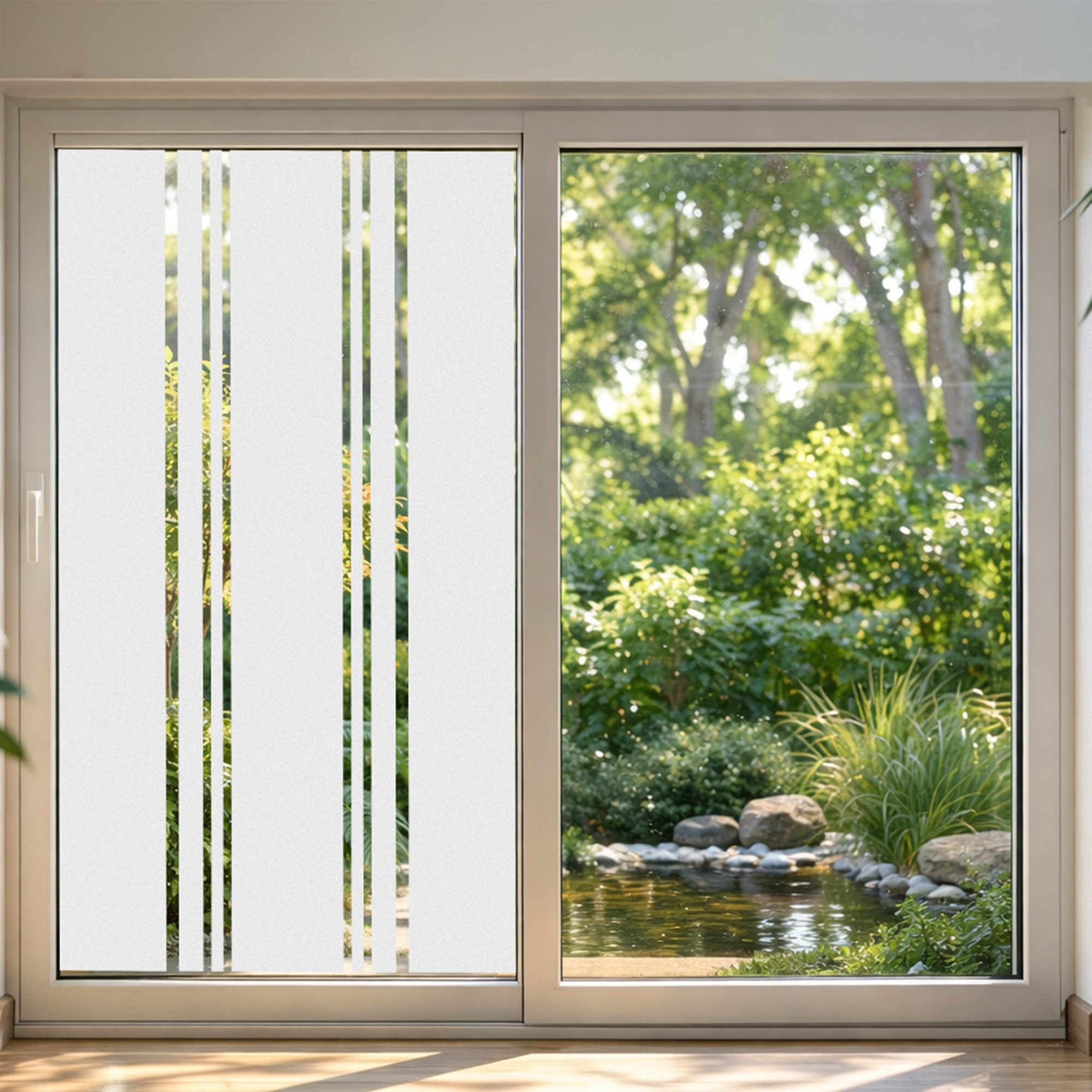 Fensterfolie mit Streifen auf Glasfenster