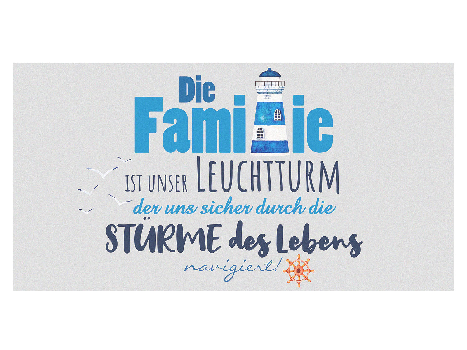 Familie Leuchtturm Grafik in Blau und Schwarz.