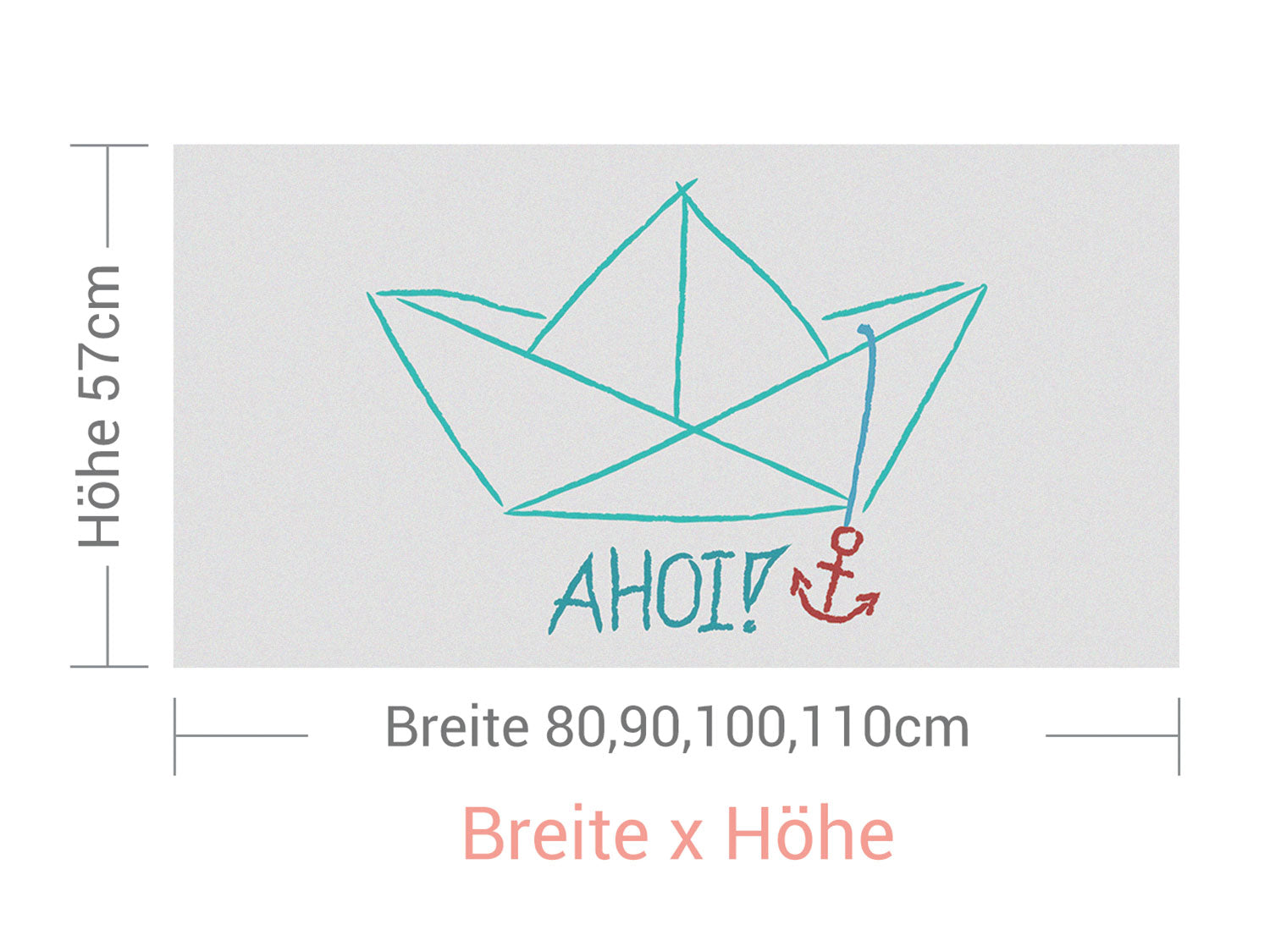 Papierboot mit Anker und "AHOI!" in Türkis und Rot.