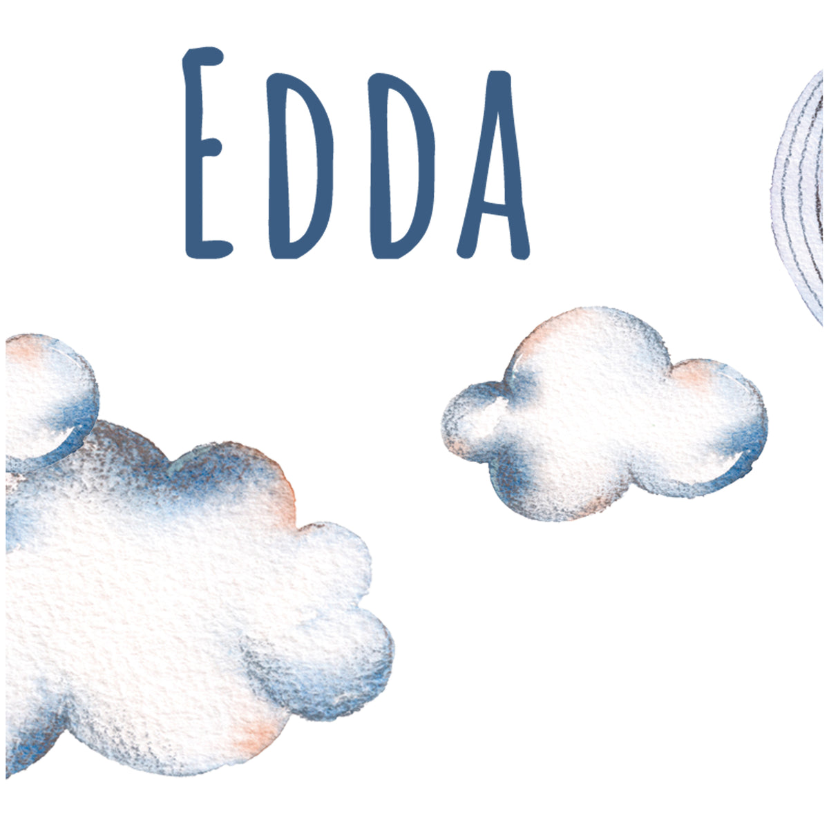 Wolkendesign mit dem Schriftzug "EDDA" in Blau.