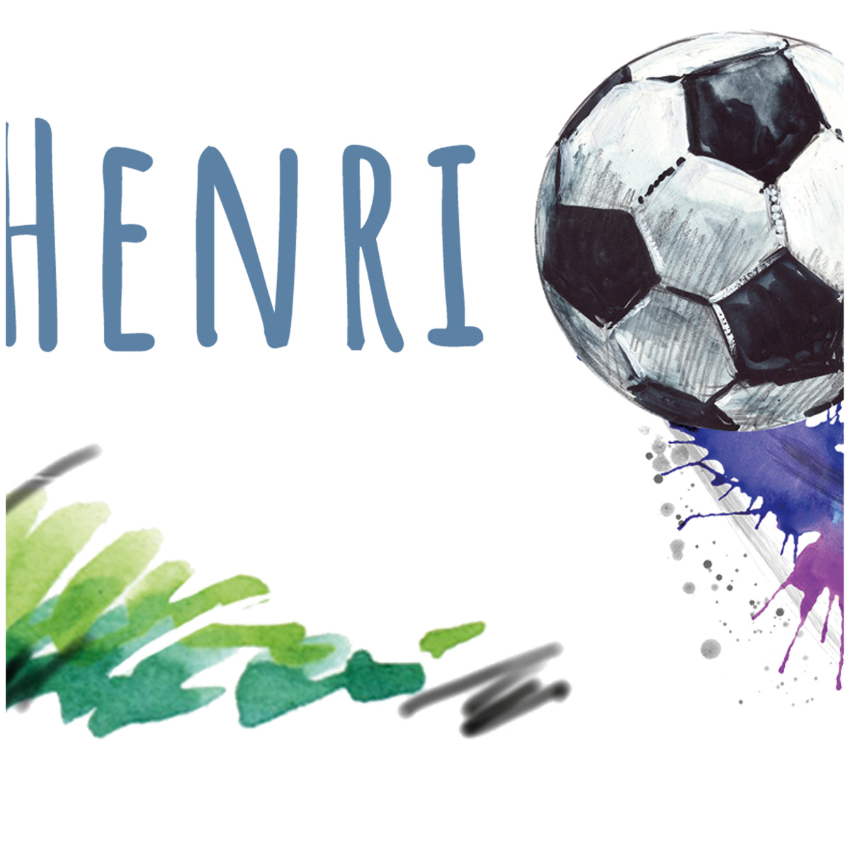 Fußball mit bunten Wasserfarbenhintergrund und dem Namen "Henri".