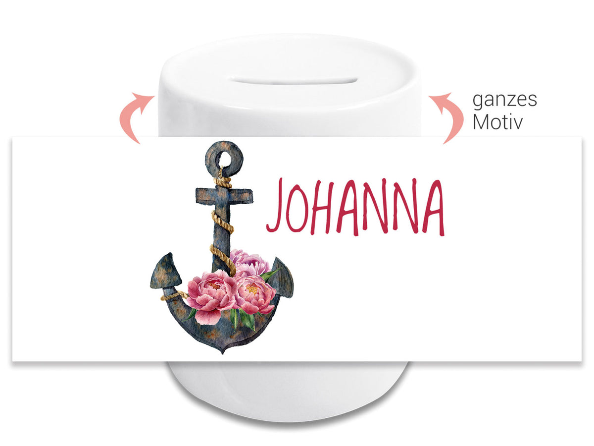 Anker mit Blumen und Name "JOHANNA" in Rot.