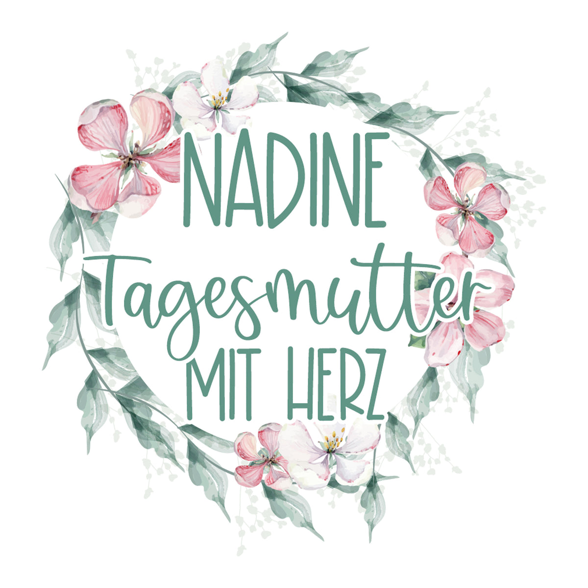Nadine Tagesmutter mit Herz, florales Design in Pastellfarben.