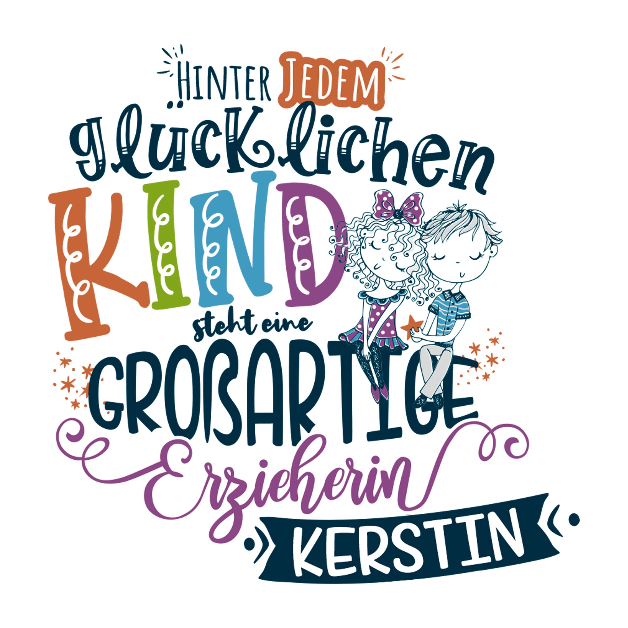 Bunte Schriftzüge mit Kindern und dem Namen Kerstin.