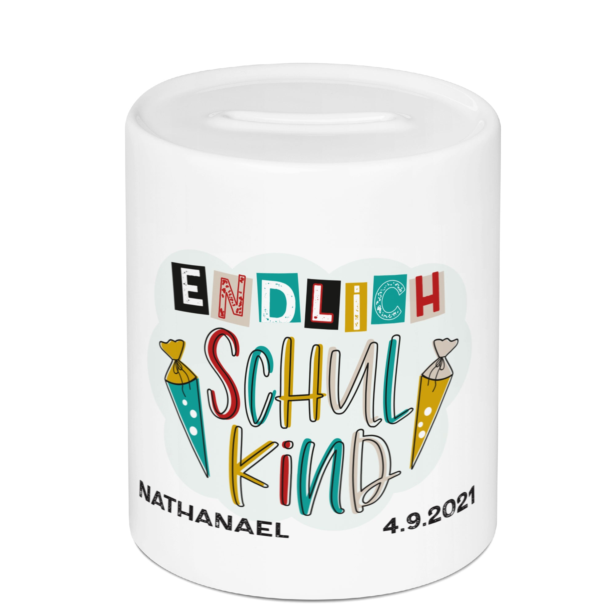 Spardose Schulkind mit Namen und Datum
