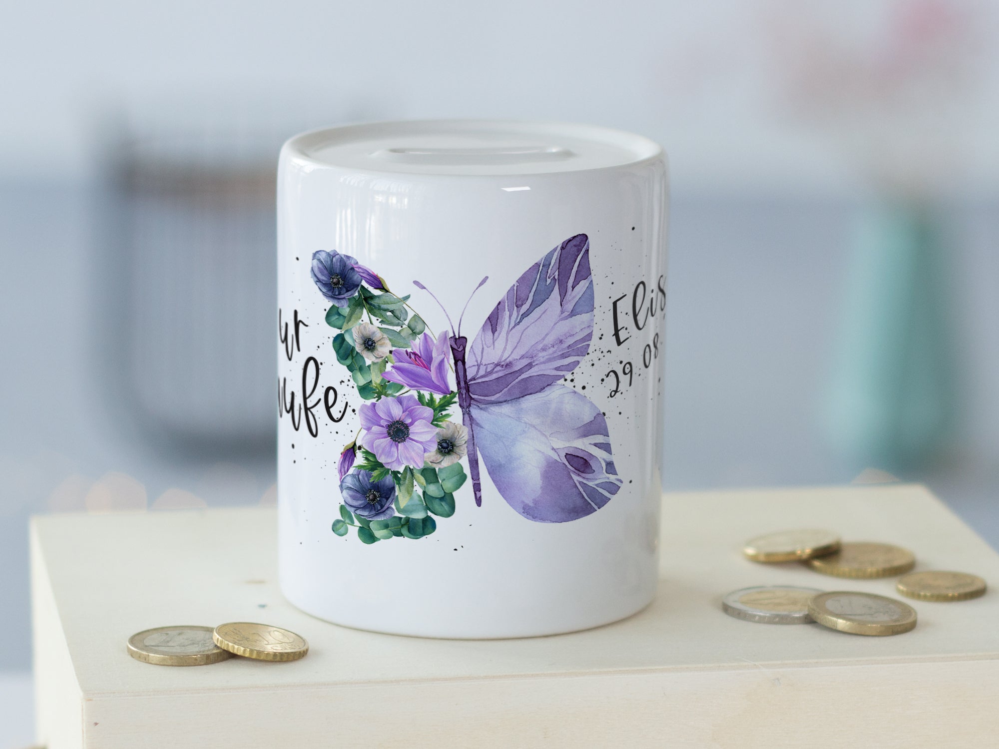 Spardose Schmetterling zur Taufe