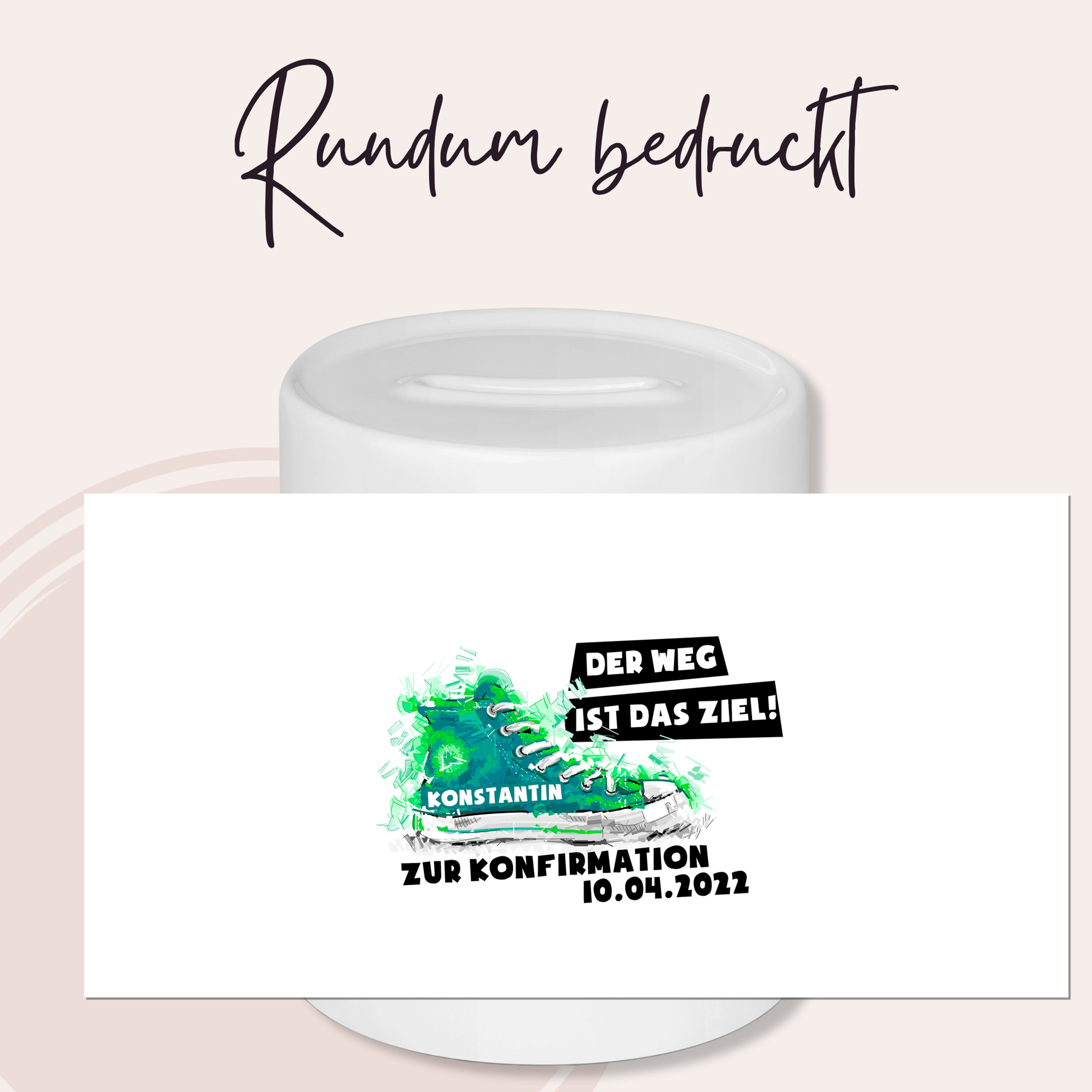 Spardose zur Konfirmation mit Sneaker-Motiv, grafische Motivansicht