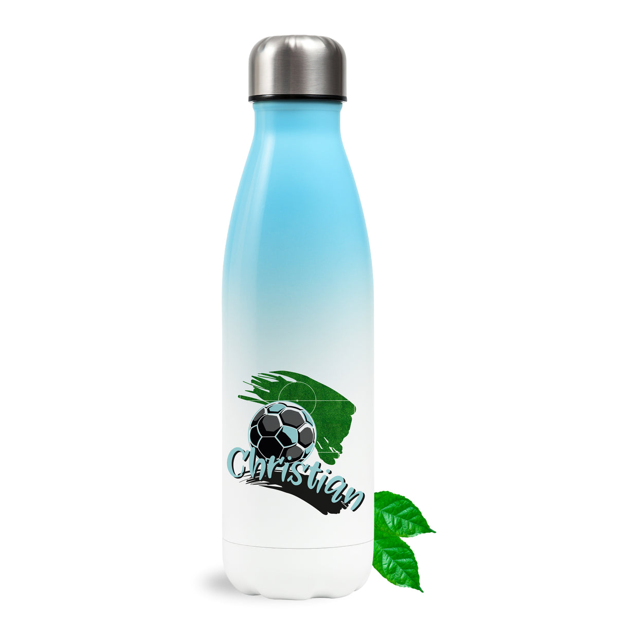 Thermosflasche Fussball mit Namen personalisiert, Zur Einschulung