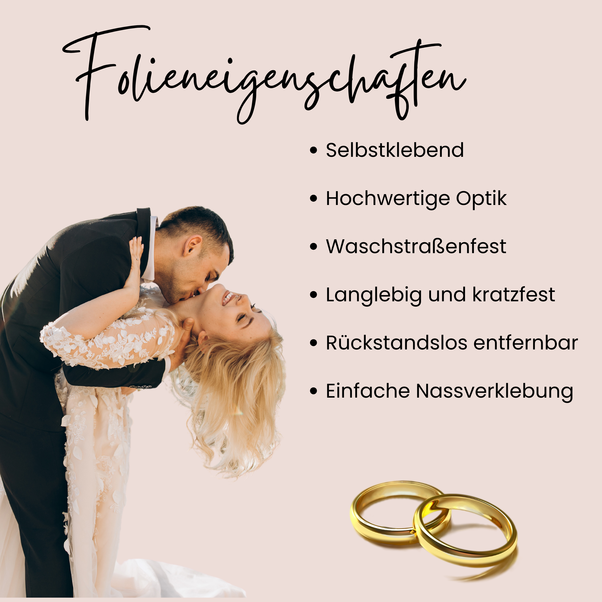 Selbstklebende Folie mit hochwertigen Eigenschaften, goldene Ringe.