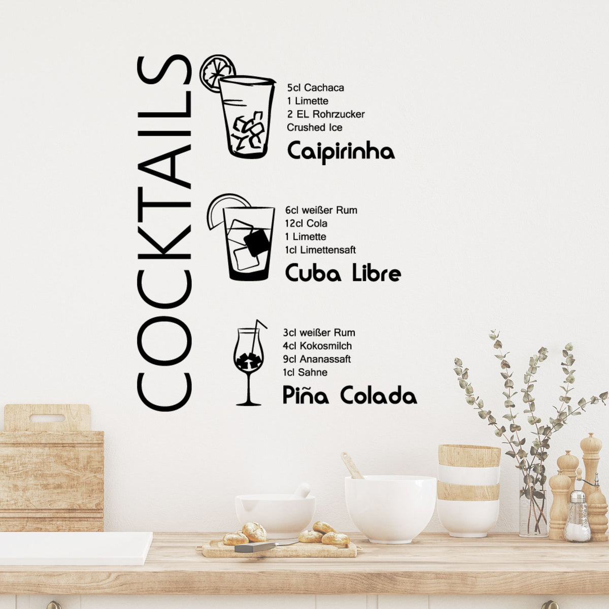 Cocktail-Rezepte: Caipirinha, Cuba Libre, Piña Colada.