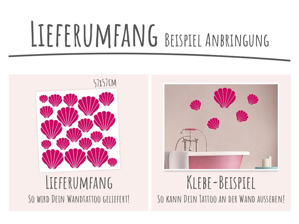 Rosa Muschelmuster für Wandtattoos, Beispielanbringung.