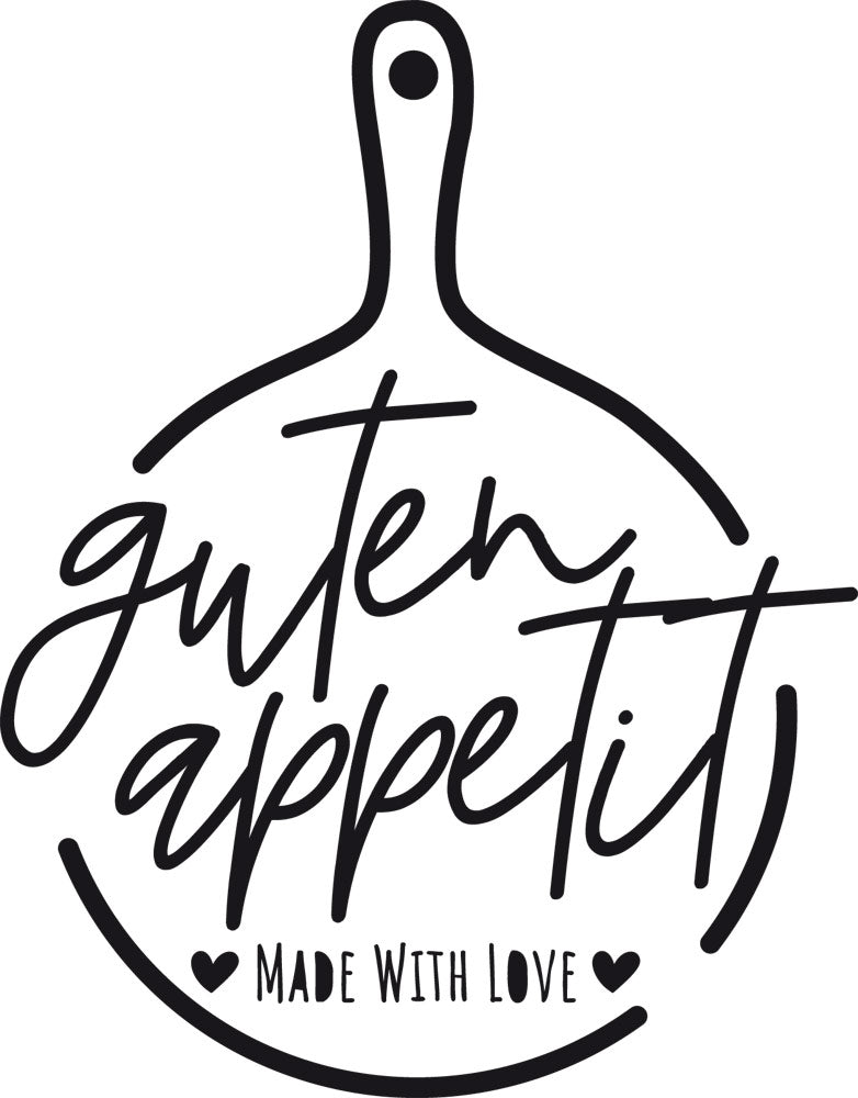 Guten Appetit Schriftzug auf schwarzem Hintergrund.