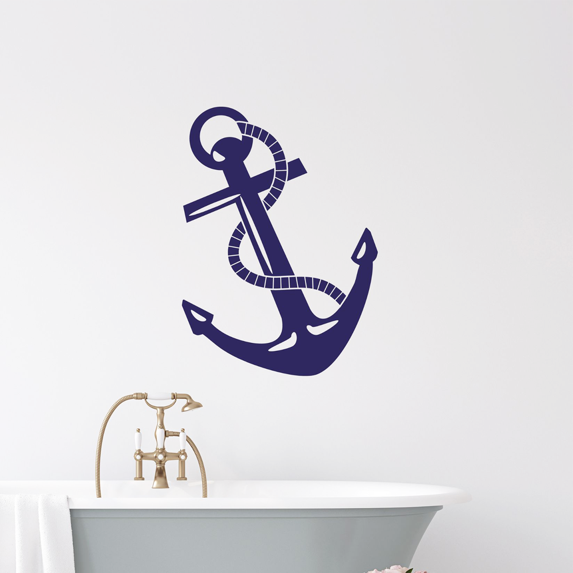 Dunkelblauer Anker-Wandaufkleber mit Seil-Design.
