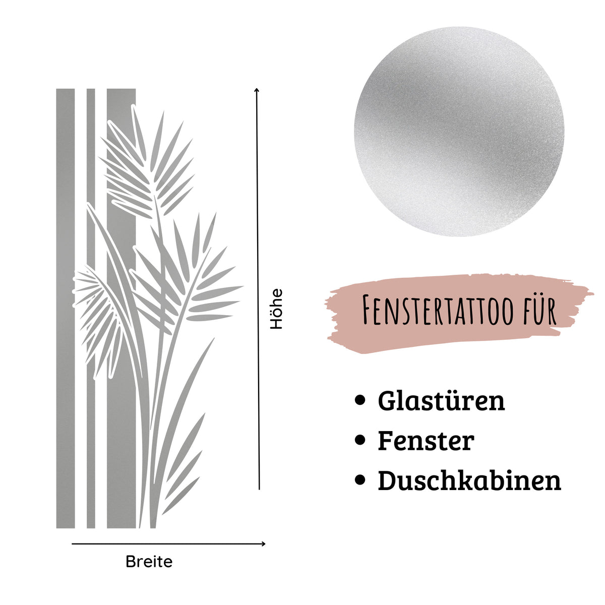 Fenstertattoo mit Pflanzenmotiv in Silber für Glasoberflächen.