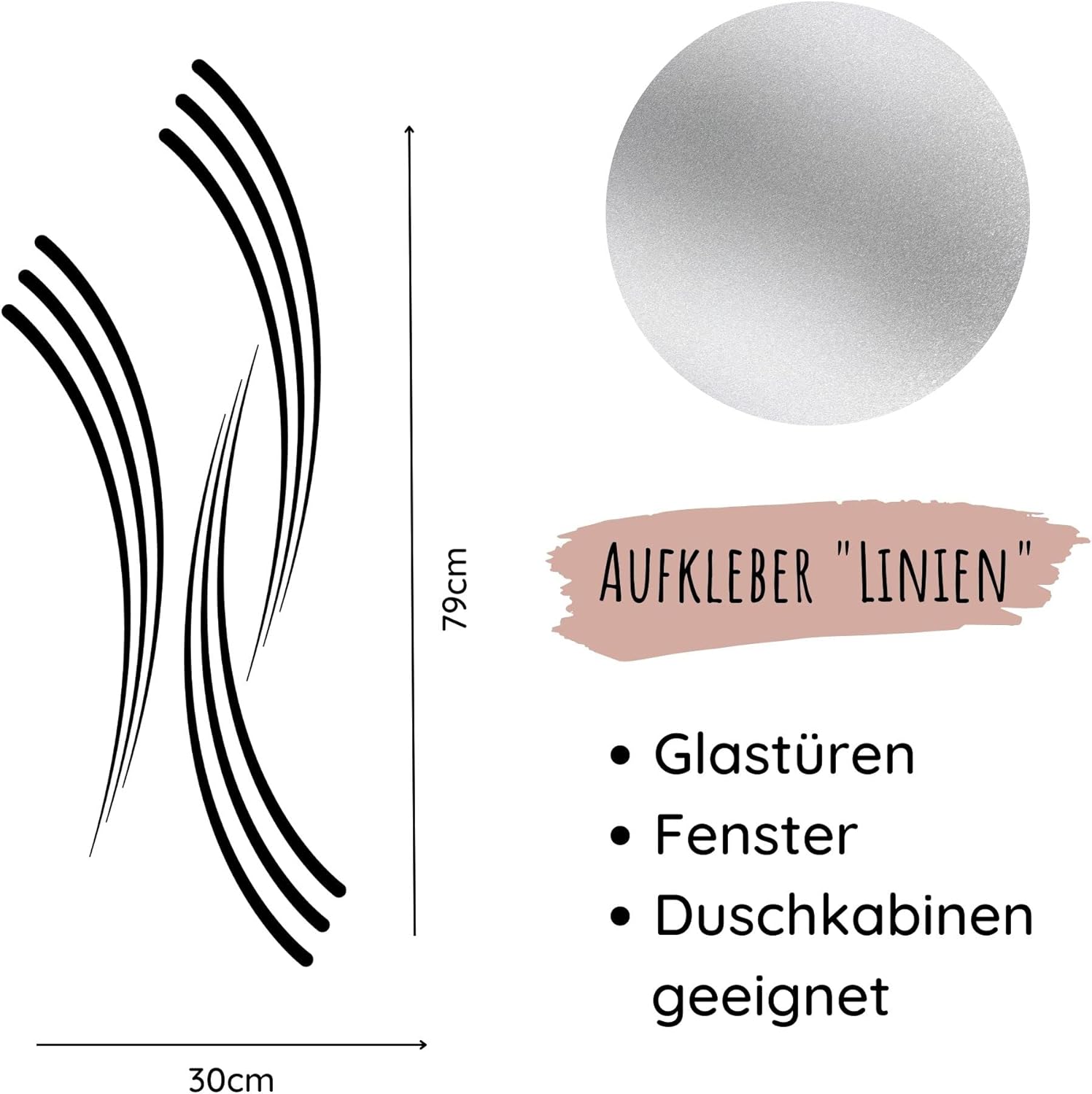 Schwarzer Linienaufkleber für Glasoberflächen, 30x79 cm.