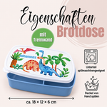 Eigenschaften der Brotdose mit Dinosaurier-Welt-Motiv und Namen