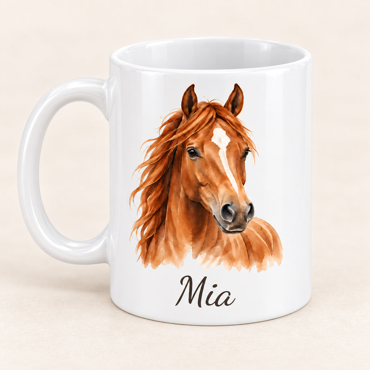 Personalisierte Pferdetasse mit Name – Braunes Pferd – Ansicht 2