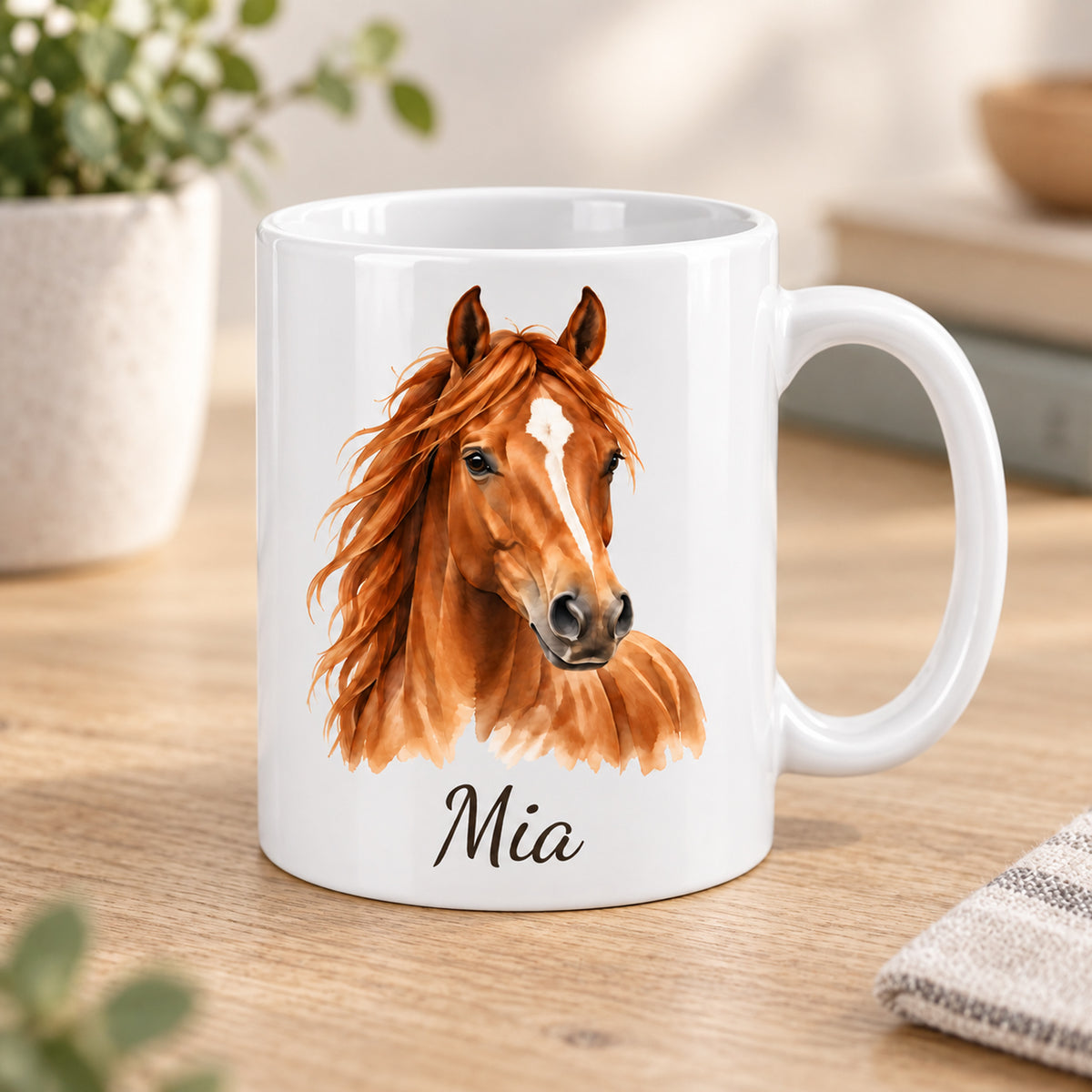Personalisierte Pferdetasse mit Name – Braunes Pferd – Ansicht 3