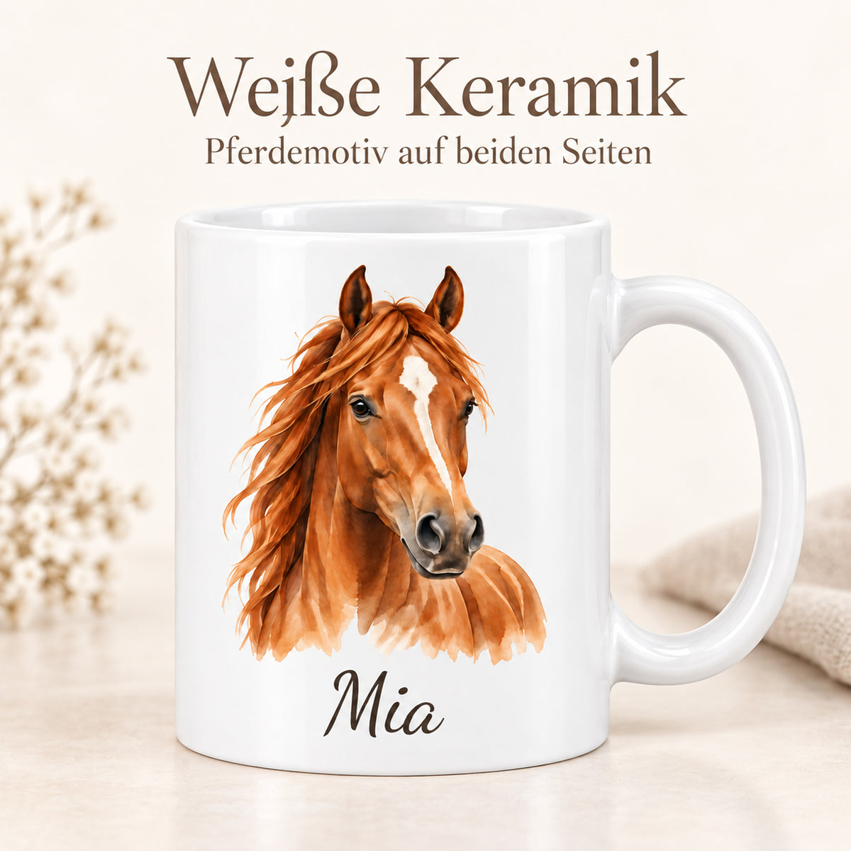 Personalisierte Pferdetasse mit Name – Braunes Pferd – Ansicht 4