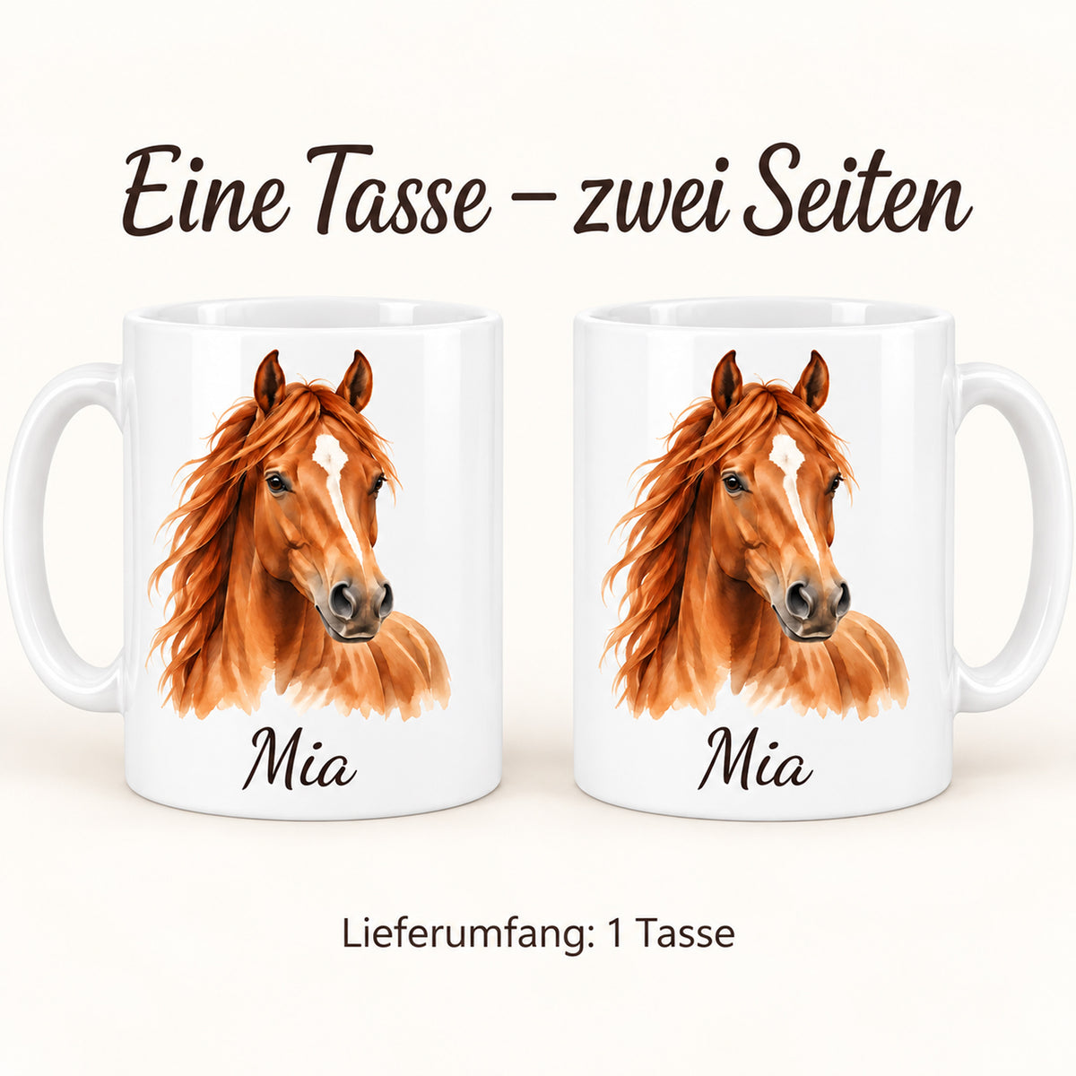 Personalisierte Pferdetasse mit Name – Braunes Pferd – Ansicht 6