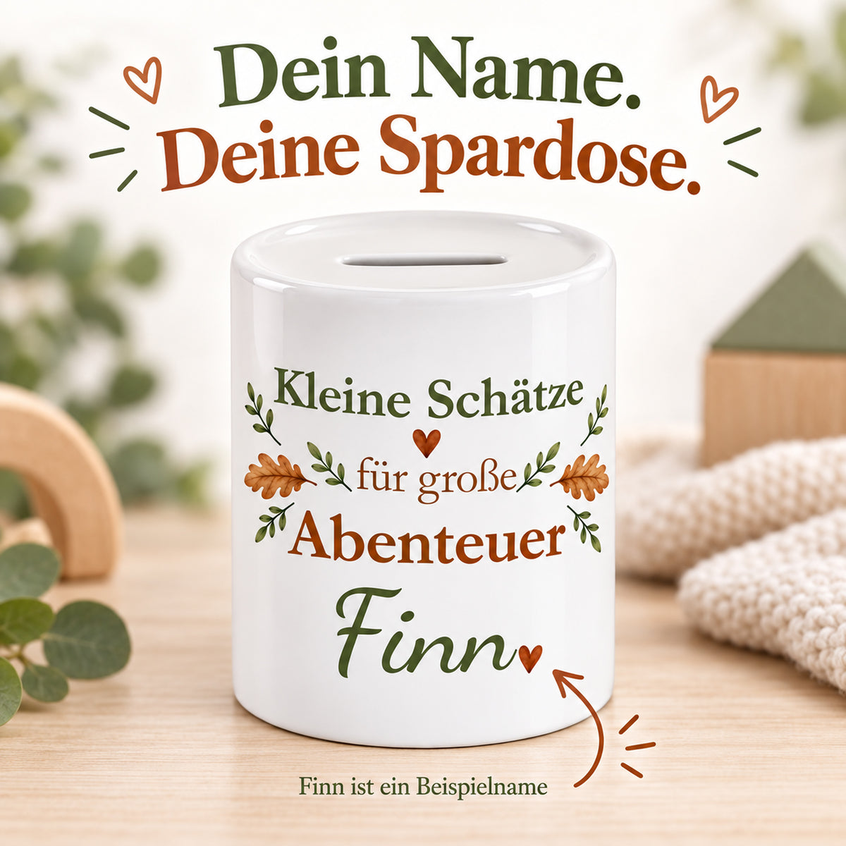 Spardose Waldtiere mit Namen – Kleine Schätze – Personalisierung mit Finn