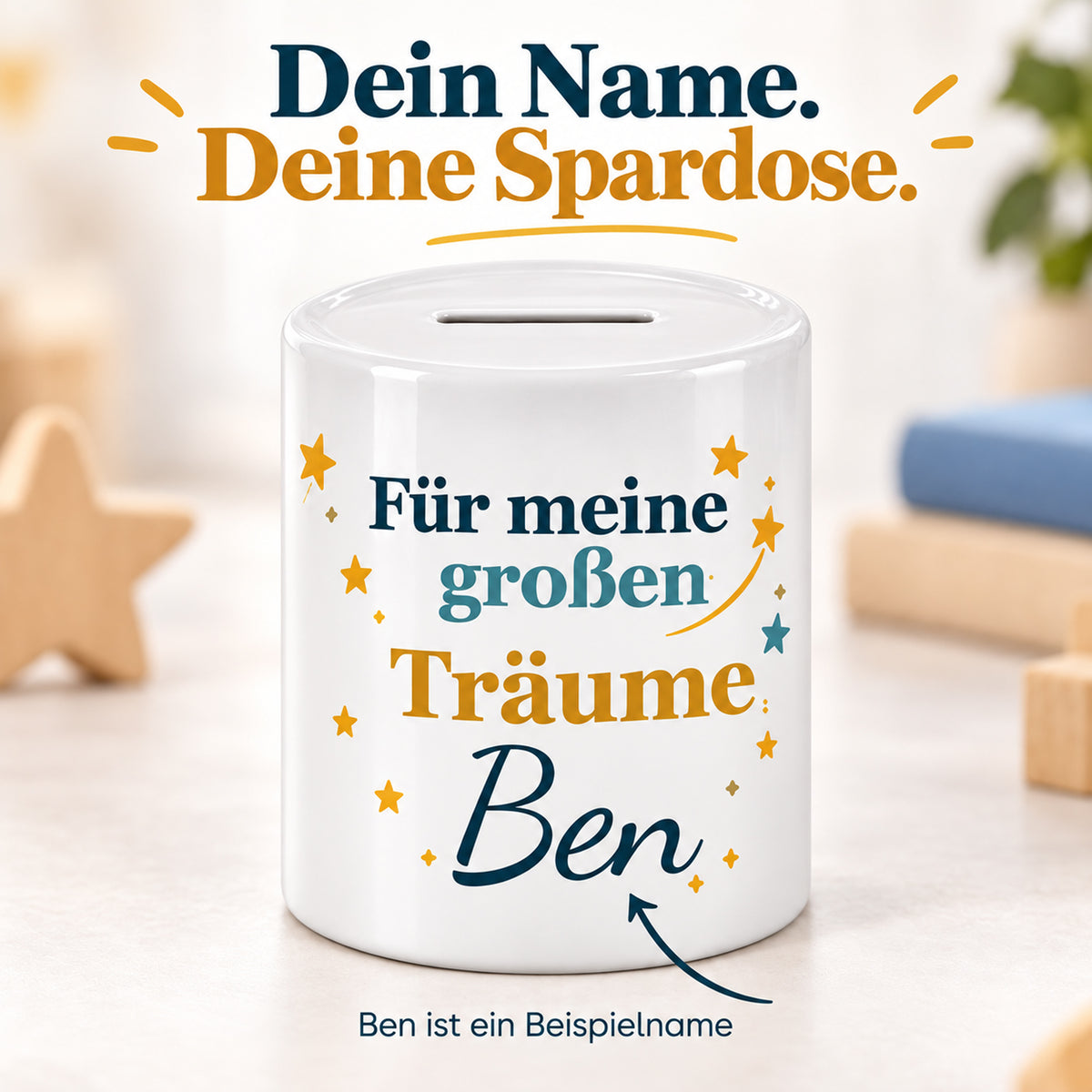 Spardose Rakete mit Namen – Für meine großen Träume – Personalisierung mit Ben