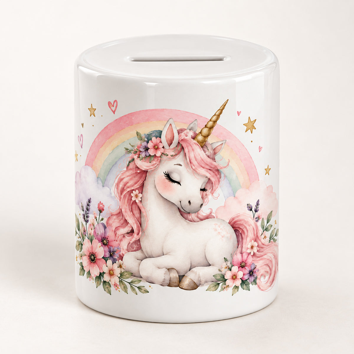 Spardose Einhorn mit Namen – Für meine Herzenswünsche – Motivseite