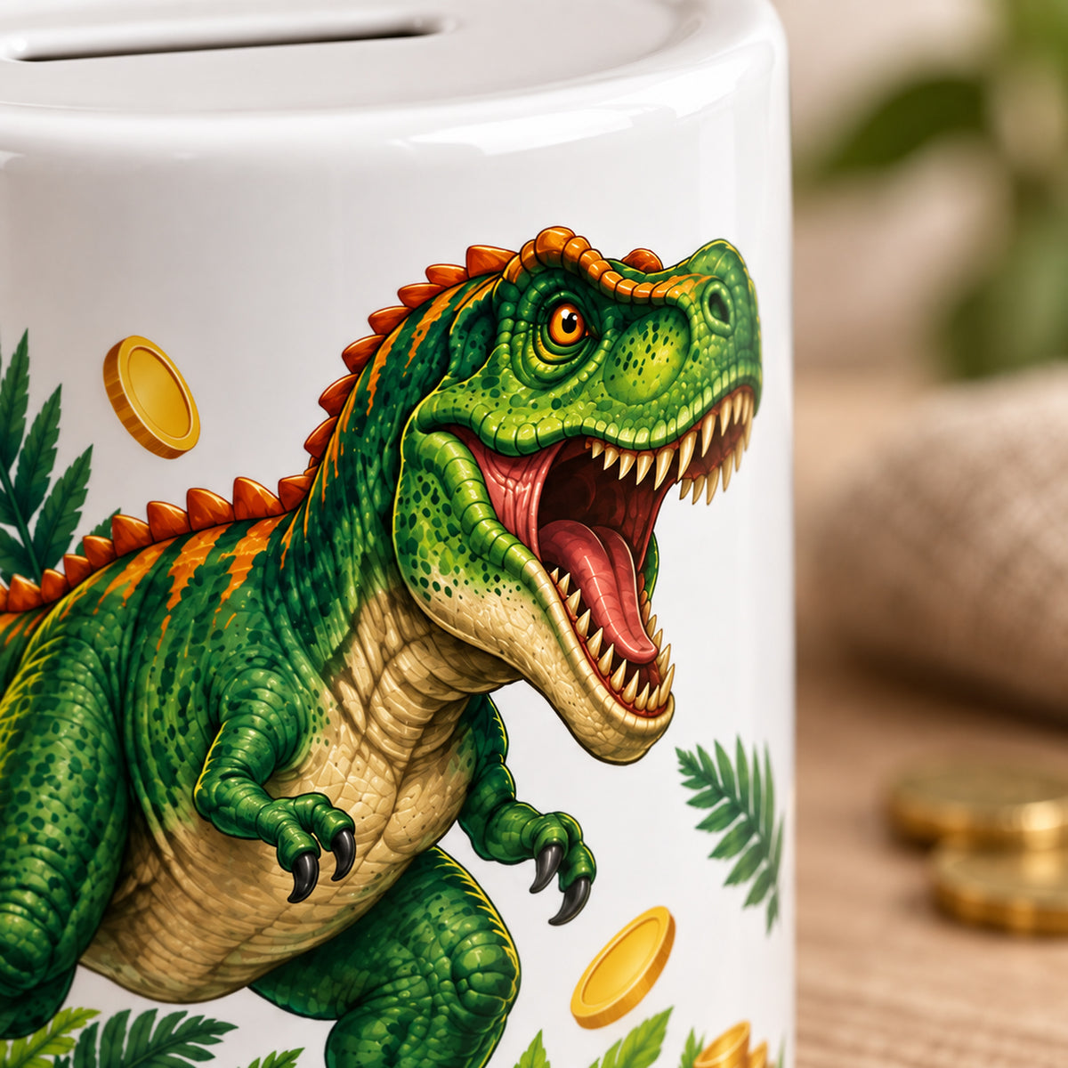 Dino-Spardose mit Namen – T-Rex-Schatz – Motivdetail