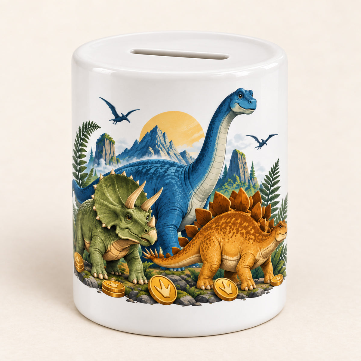 Dino-Spardose mit Namen – Dino-Team – Motivseite